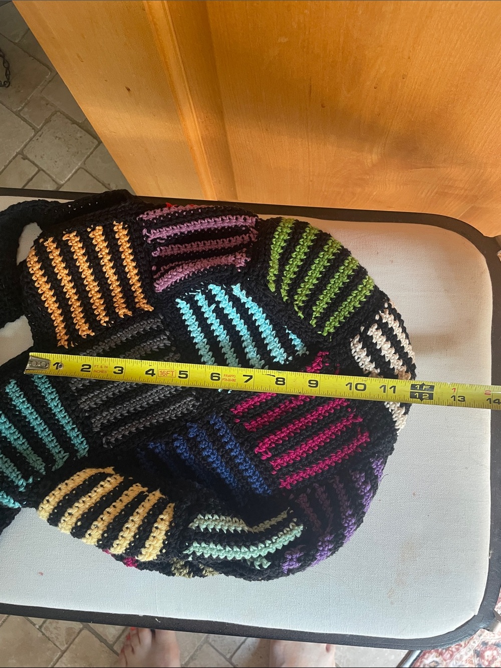Black Crochet Patchwork Shoulder Bag Multicolor Boho Festival Artsy Art - Picture 10 of 11